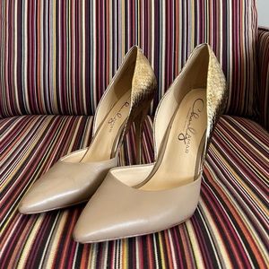 Charly Amar Italian Gold and Nude Pointed Toe Pump
